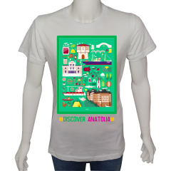 Regular Unisex T-shirt Beyaz 'Ülke&Şehir / Anadolu6' Baskılı