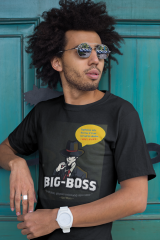 Erkek T-shirt Siyah 'Büyük Patron' Baskılı