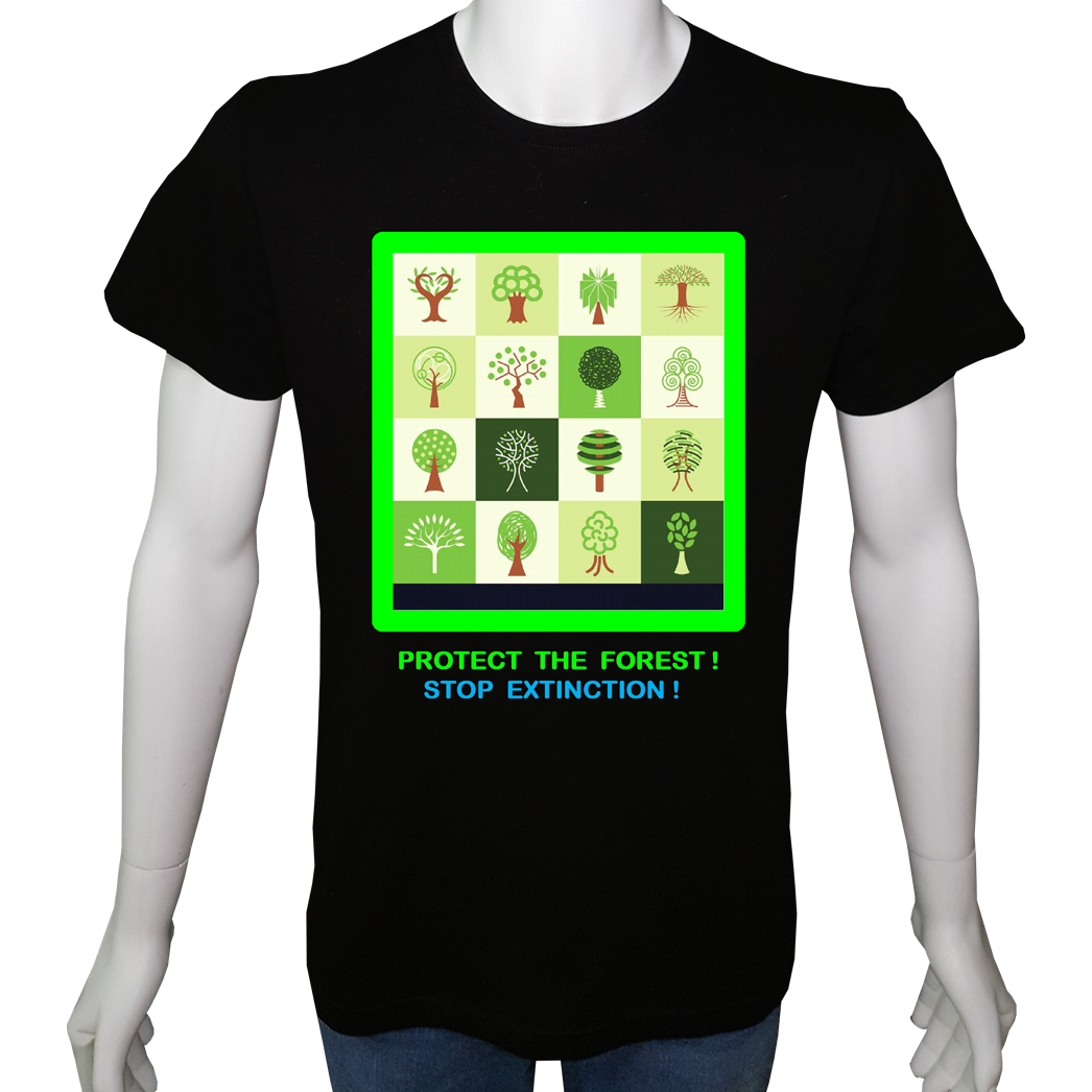 Unisex T-shirt Siyah 'Doğa&Çevre / Ormanı koru' Baskılı