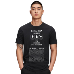 Erkek T-shirt Siyah 'Gerçek Erkekler' 2Baskılı
