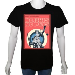 Unisex T-shirt Siyah 'UyandırmaServisi / AdaletYoksaBarışYok' Baskılı