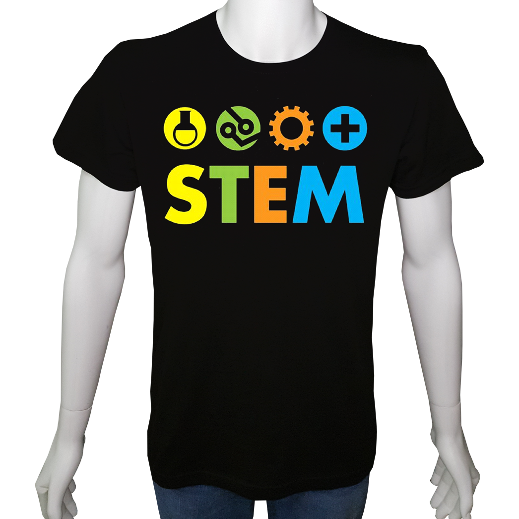 Unisex T-shirt Siyah 'Bilim Kulübü / STEM5' Baskılı