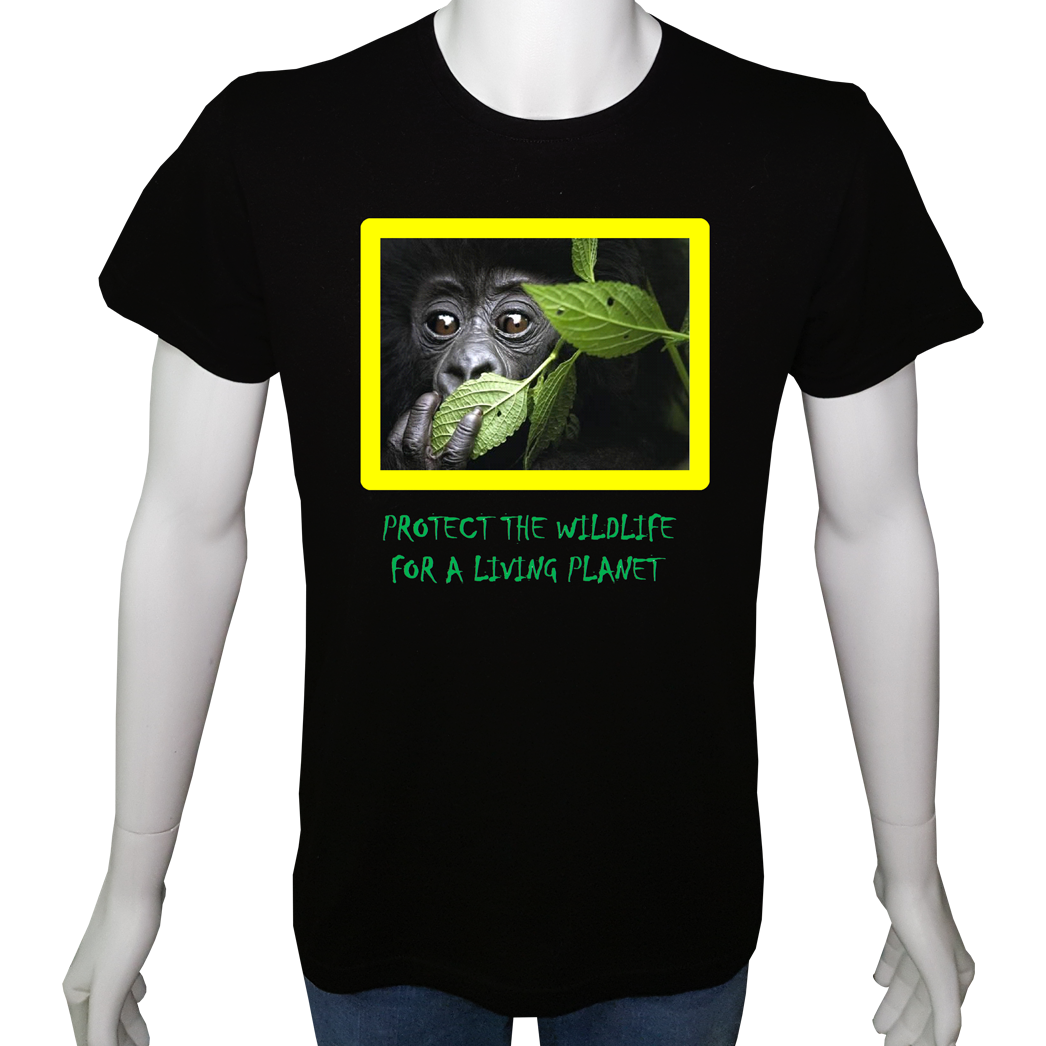 Unisex T-shirt Siyah 'Doğa&Çevre / Orangutan2' Baskılı