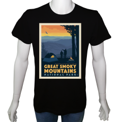 Unisex T-shirt Siyah 'Kamp&Macera / Kamp9' Baskılı