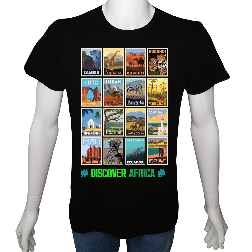 Regular Unisex T-shirt Siyah 'Ülke&Şehir / Afrika Ülkeleri1' 2Baskılı