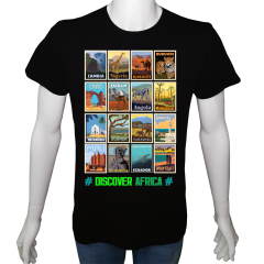 Regular Unisex T-shirt Siyah 'Ülke&Şehir / Afrika Ülkeleri1' 2Baskılı