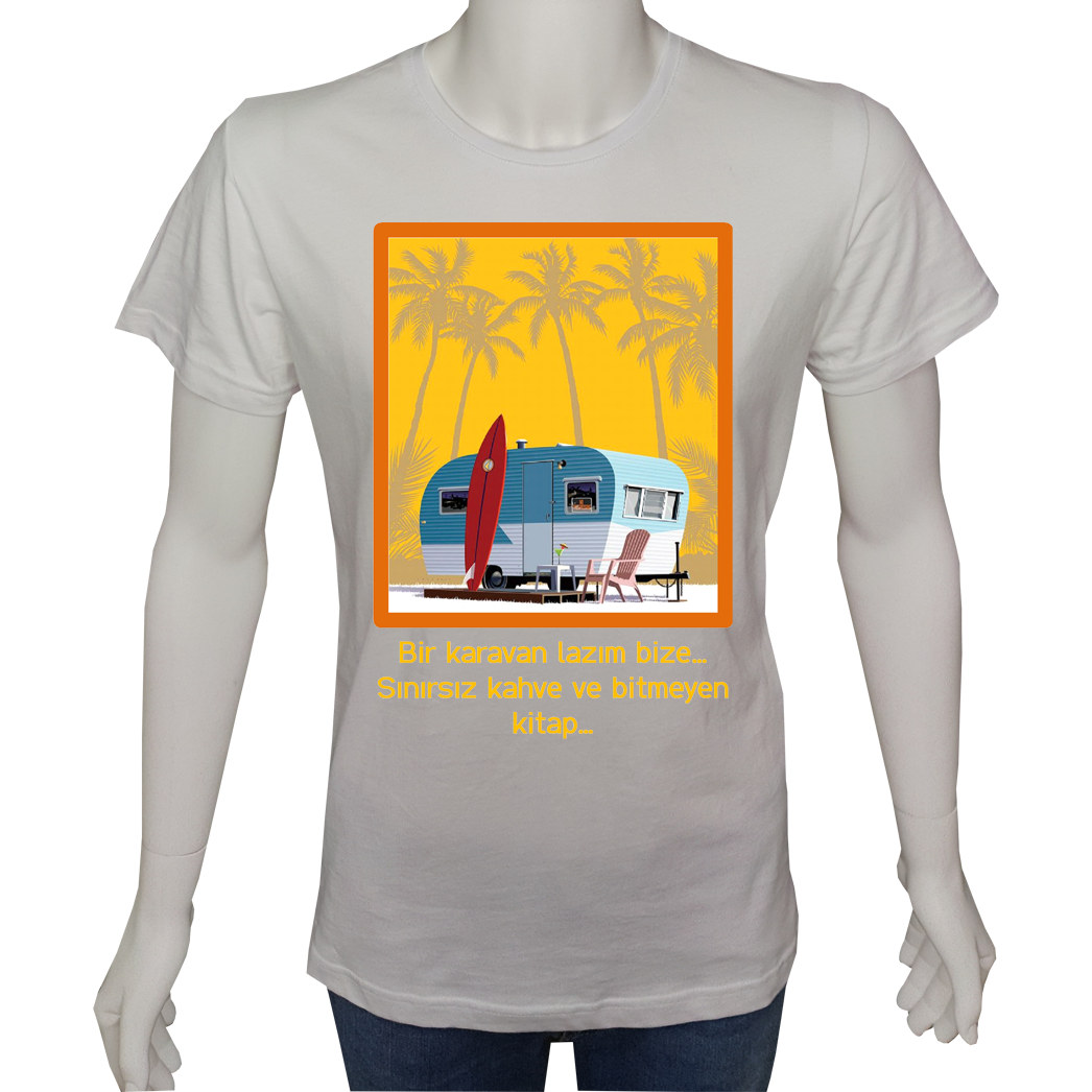 Unisex T-shirt Beyaz 'Kamp&Macera / Kamp10' Baskılı