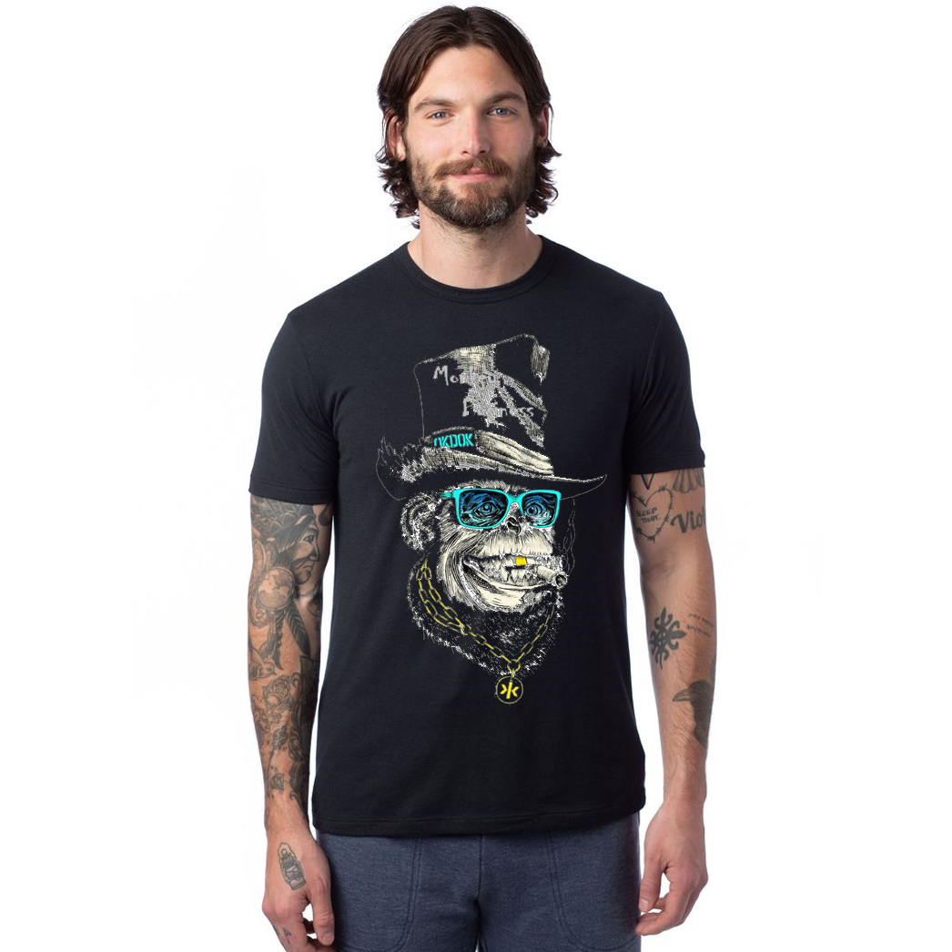 Erkek Regular T-shirt Siyah 'Üç Kağıtçı Maymun' Baskılı
