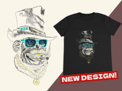 Erkek Regular T-shirt Siyah 'Üç Kağıtçı Maymun' Baskılı