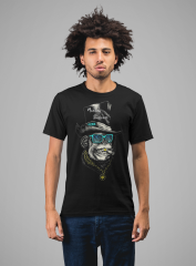 Erkek Regular T-shirt Siyah 'Üç Kağıtçı Maymun' Baskılı