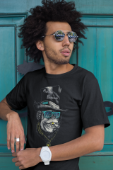 Erkek Regular T-shirt Siyah 'Üç Kağıtçı Maymun' Baskılı