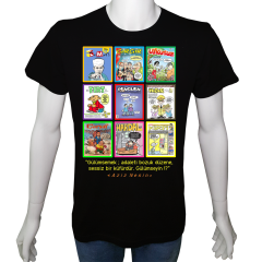 Unisex T-shirt Siyah 'UyandırmaServisi / Leman&Gırgır' 2Baskılı