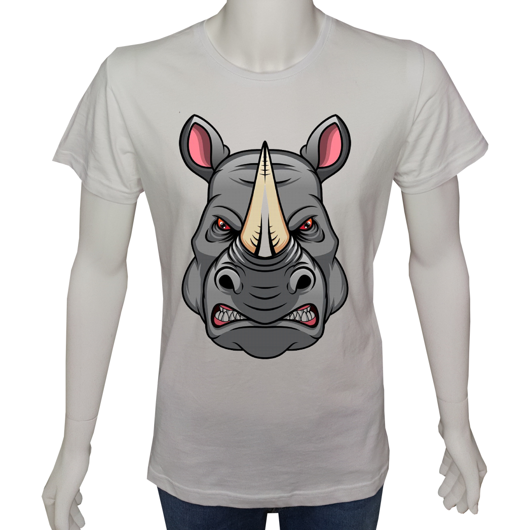 Unisex T-shirt Beyaz 'Hayvanlar / Gergedan' Baskılı