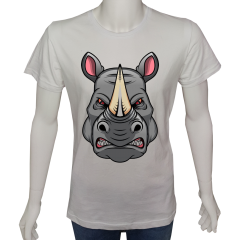 Unisex T-shirt Beyaz 'Hayvanlar / Gergedan' Baskılı