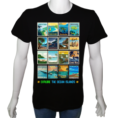 Regular Unisex T-shirt Siyah 'Ülke&Şehir / Okyanus Adaları2' Baskılı