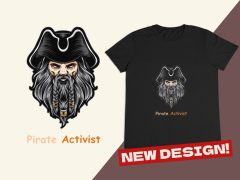 Erkek T-shirt Siyah 'Korsan' Baskılı