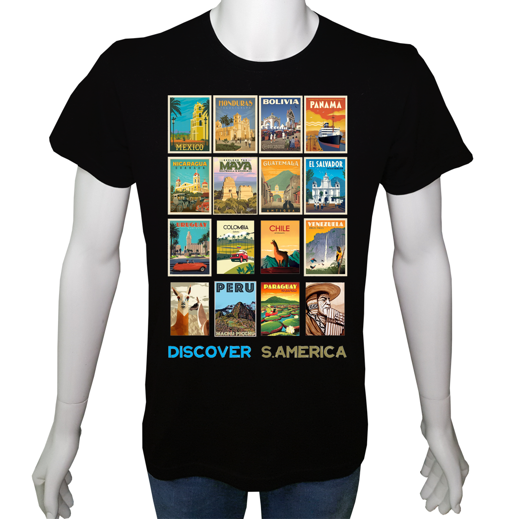 Regular Unisex T-shirt Siyah 'Ülke&Şehir / Güney Amerika1' 2Baskılı