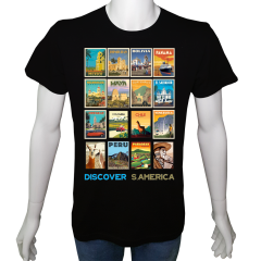 Regular Unisex T-shirt Siyah 'Ülke&Şehir / Güney Amerika1' 2Baskılı