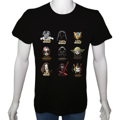 Unisex T-shirt Siyah 'Hayvanlar / StarWars Kedileri' Baskılı