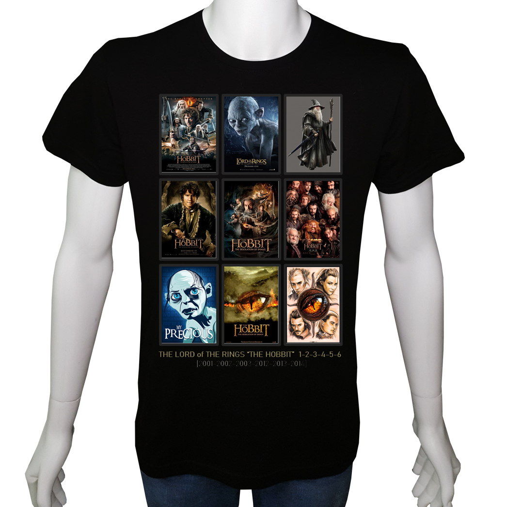 Unisex T-shirt Siyah 'Sinema&Dizi/Yüzüklerin Efendisi' 2Baskılı