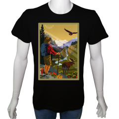 Unisex T-shirt Siyah 'Kamp&Macera / Kamp13' Baskılı