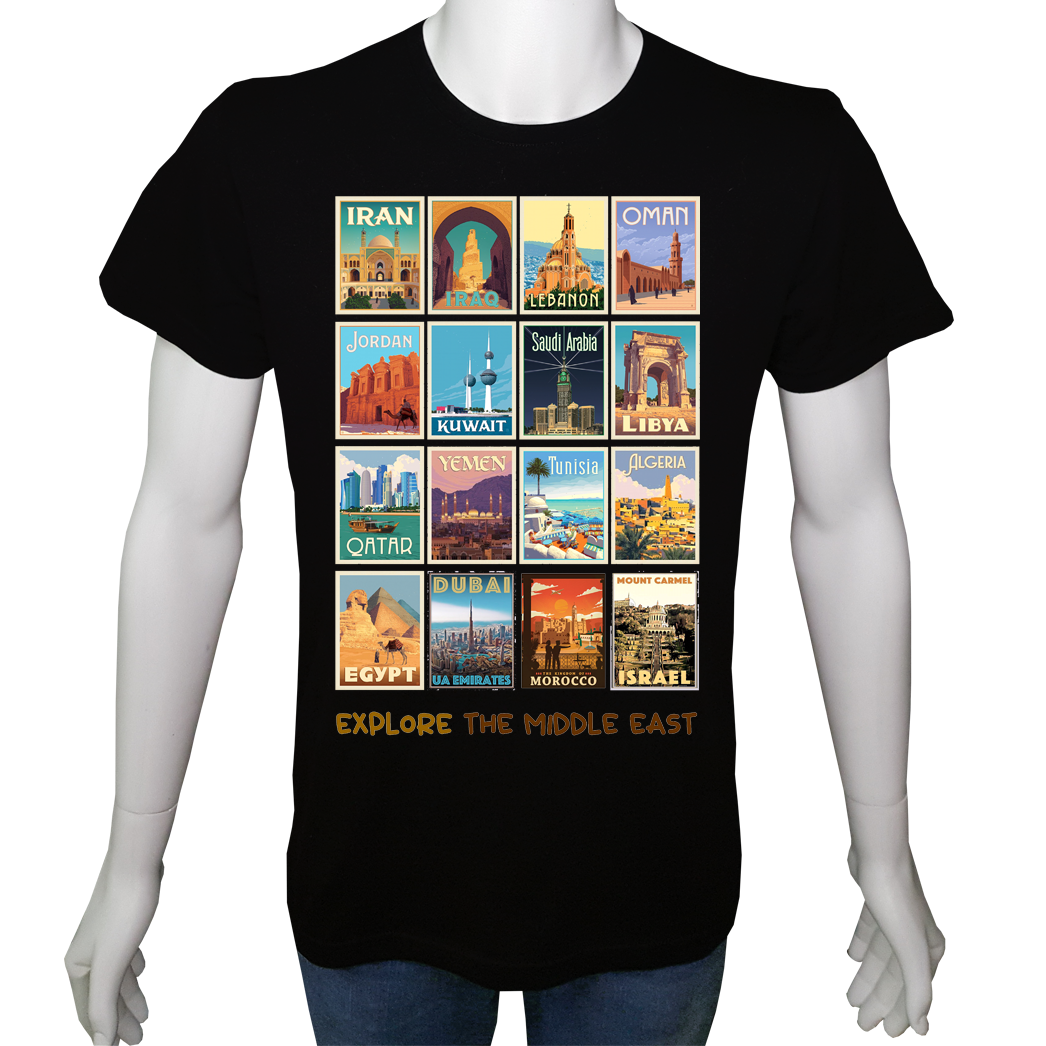 Regular Unisex T-shirt Siyah 'Ülke&Şehir / Ortadoğu1' Baskılı
