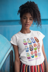 Kadın T-shirt Beyaz 'Matruşka1' Baskılı