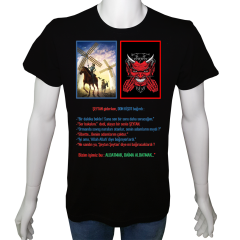 Unisex T-shirt Siyah 'UyandırmaServisi / DonKişot&Şeytan' Baskılı