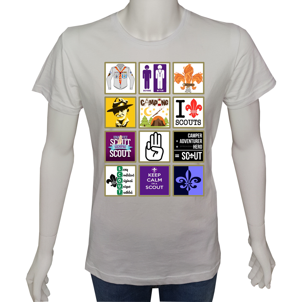 Unisex T-shirt Beyaz 'Kamp&Macera / İzci1' Baskılı