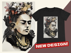 Kadın T-shirt Siyah 'FridaKahlo2' Baskılı