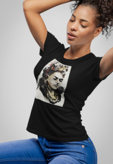 Kadın T-shirt Siyah 'FridaKahlo2' Baskılı