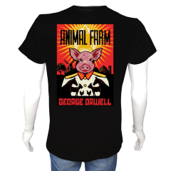 Unisex T-shirt Siyah 'UyandırmaServisi / GeorgeOrwell1' 2Baskılı