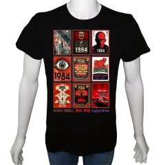 Unisex T-shirt Siyah 'UyandırmaServisi / GeorgeOrwell1' 2Baskılı