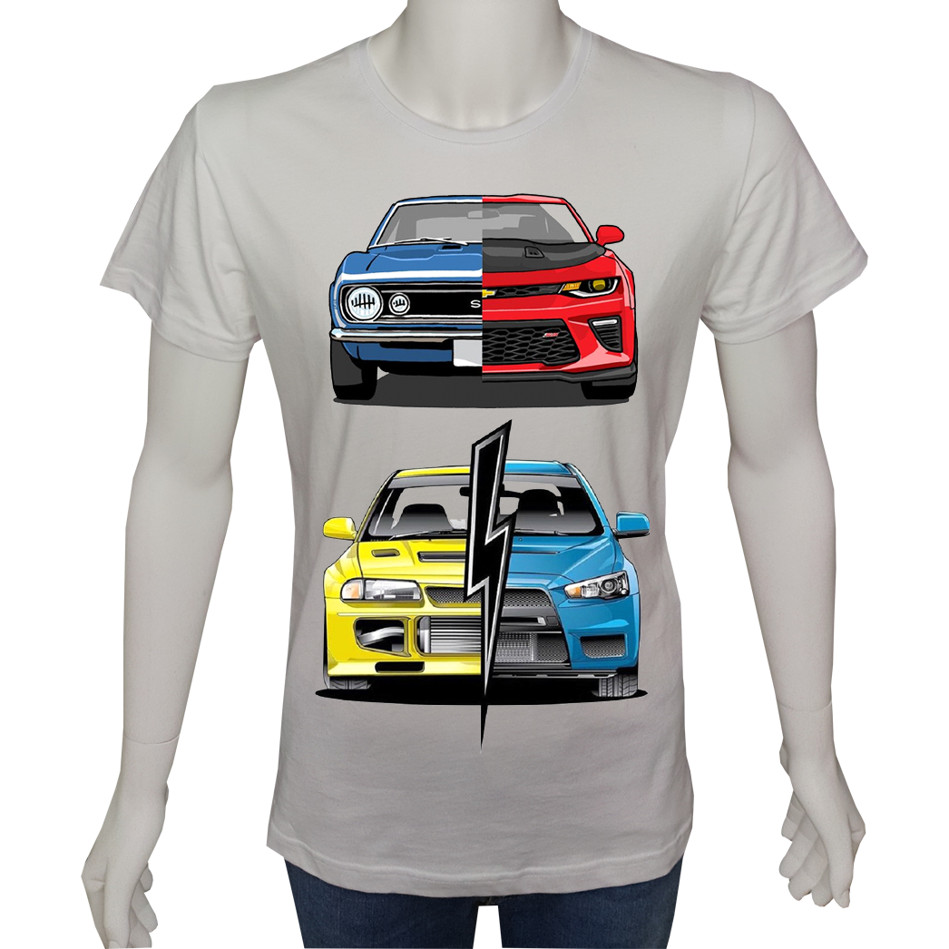 Unisex T-shirt Beyaz 'Oto / Oto8' Baskılı