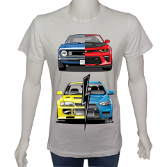 Unisex T-shirt Beyaz 'Oto / Oto8' Baskılı