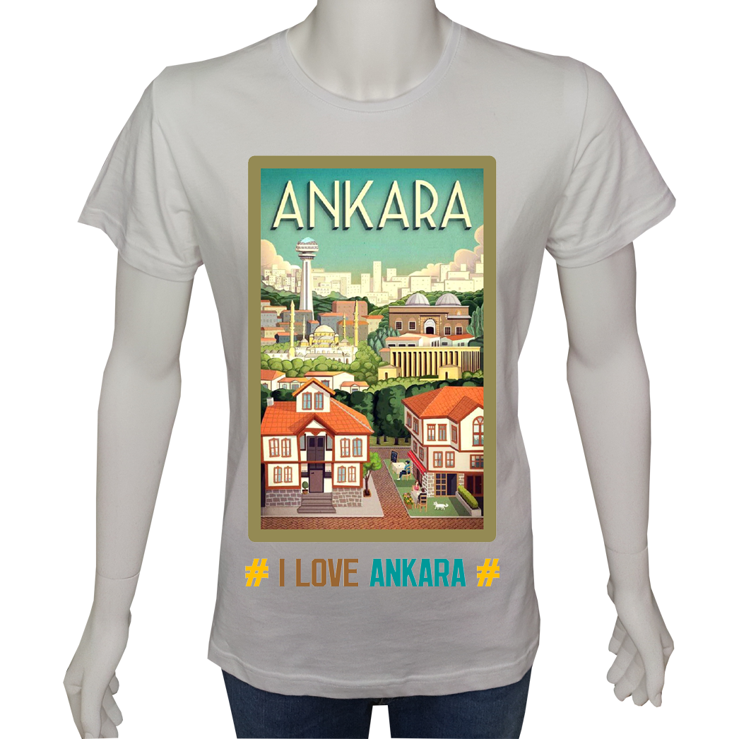 Regular Unisex T-shirt Beyaz 'Ülke&Şehir / Ankara1' Baskılı