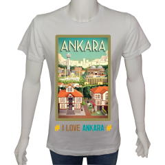 Regular Unisex T-shirt Beyaz 'Ülke&Şehir / Ankara1' Baskılı