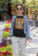 Kadın T-shirt Siyah 'Hamsa' Baskılı