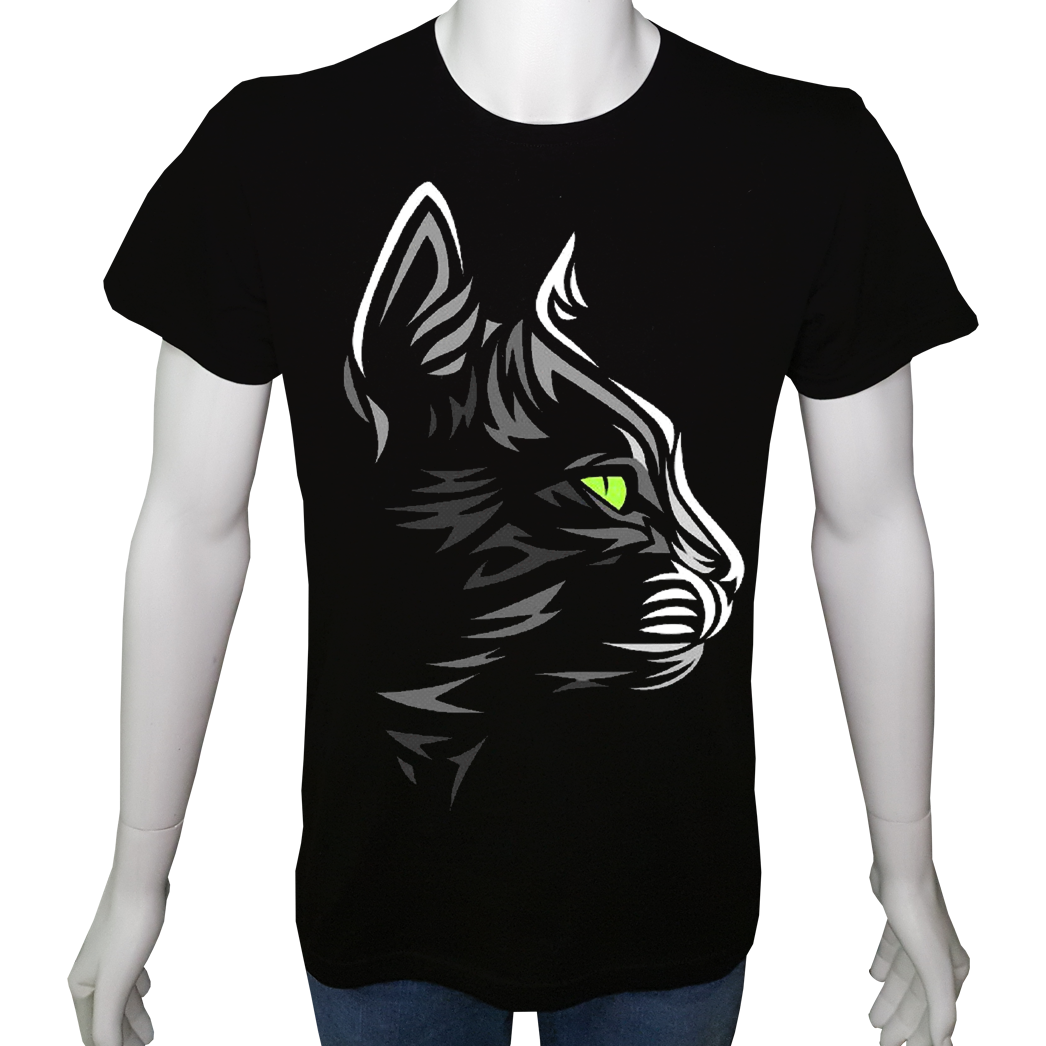 Unisex T-shirt Siyah 'Hayvanlar / Kedi3' Baskılı