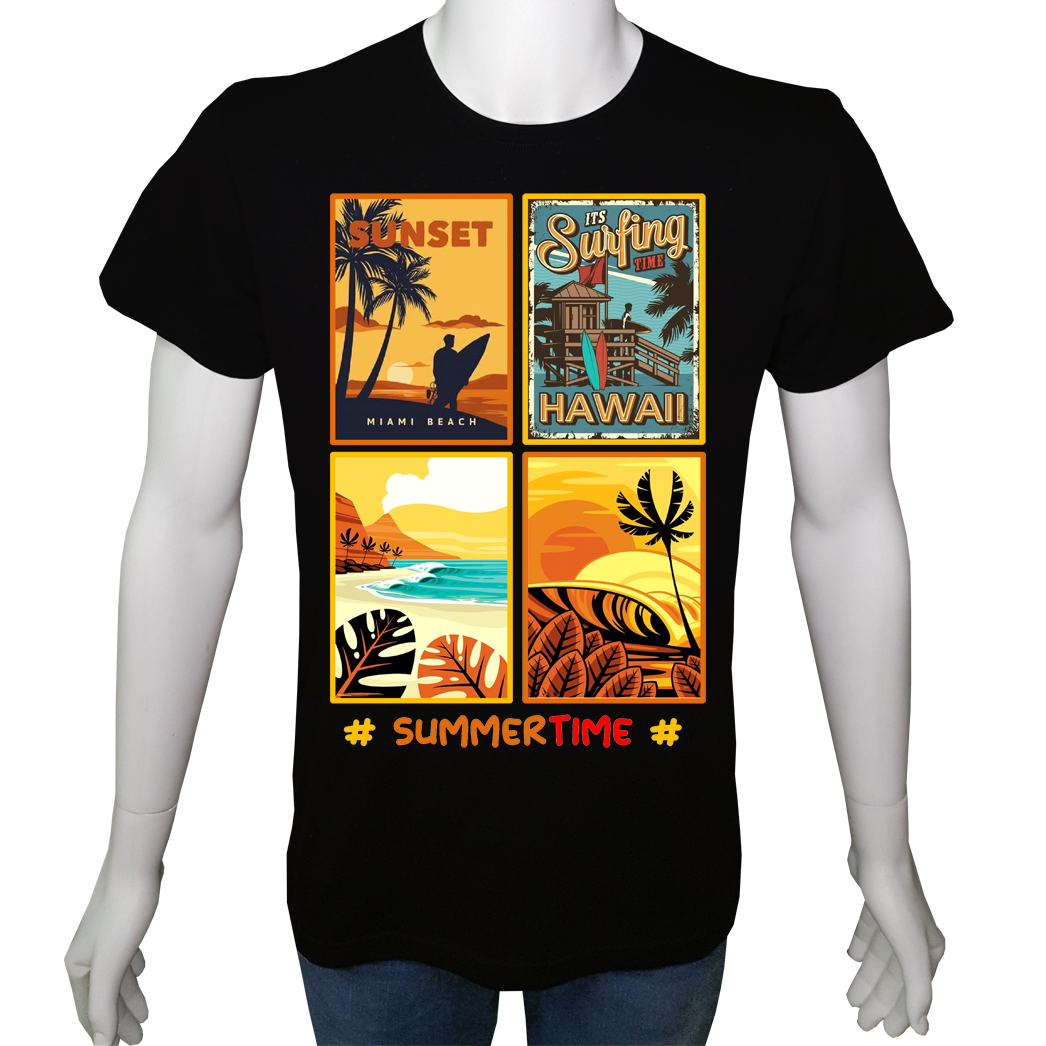 Regular Unisex T-shirt Siyah 'Ülke&Şehir / Günbatımı' Baskılı
