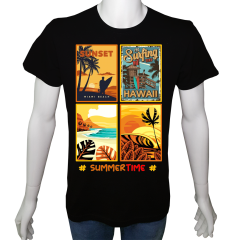 Regular Unisex T-shirt Siyah 'Ülke&Şehir / Günbatımı' Baskılı