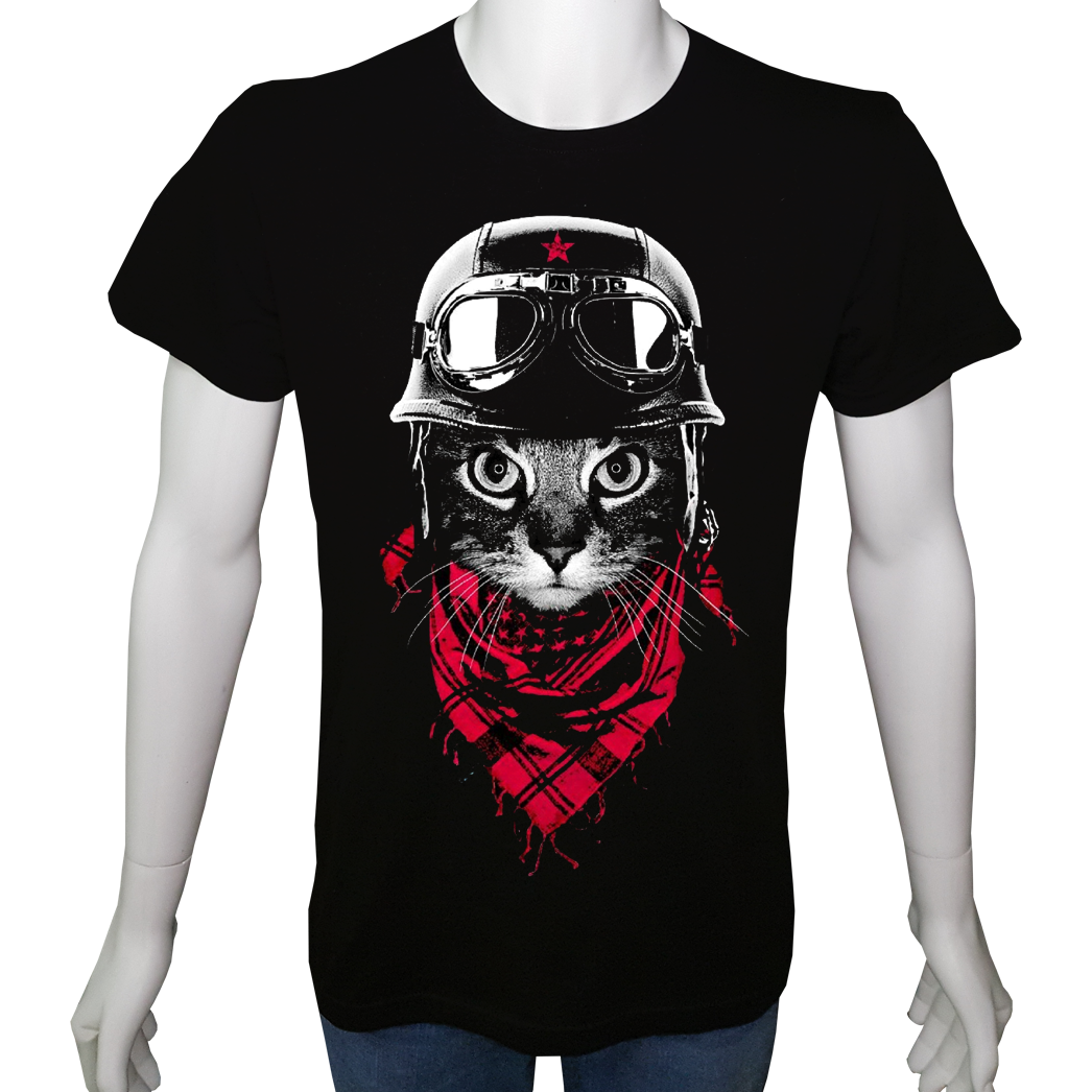 Unisex T-shirt Siyah 'Hayvanlar / Kedi2' Baskılı