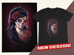 Kadın T-shirt Siyah 'Muertos' Baskılı