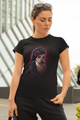 Kadın T-shirt Siyah 'Muertos' Baskılı