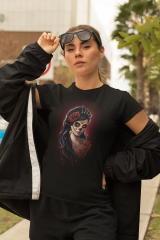 Kadın T-shirt Siyah 'Muertos' Baskılı