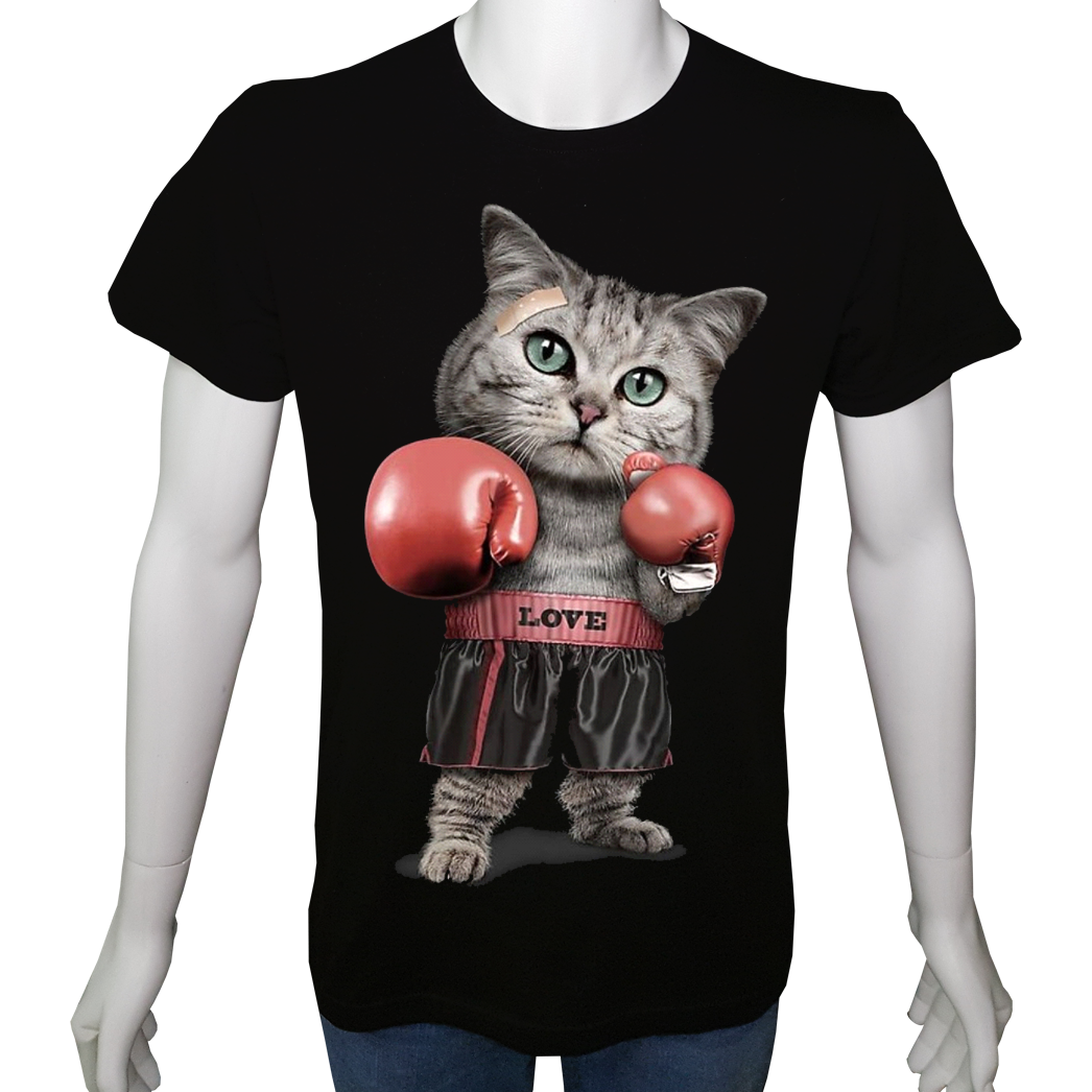 Unisex T-shirt Siyah 'Hayvanlar / Kedi1' Baskılı