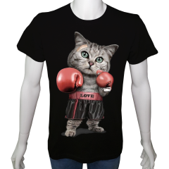 Unisex T-shirt Siyah 'Hayvanlar / Kedi1' Baskılı