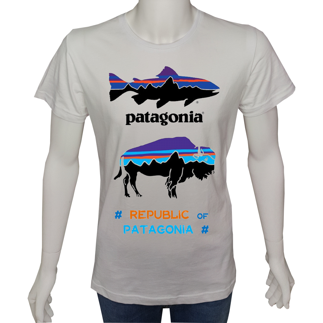 Regular Unisex T-shirt Beyaz 'Ülke&Şehir / Patagonya2' Baskılı