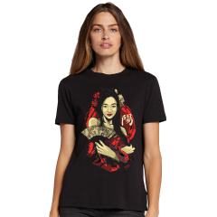 Kadın T-shirt Siyah 'JaponKadın3' Baskılı