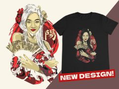 Kadın T-shirt Siyah 'JaponKadın3' Baskılı